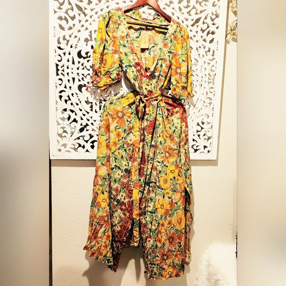 SOPHIA NATURAL LIFE MAXI FLORAL WRAP DRESS NWT SIZE MEDIUM - Picture 6 of 15